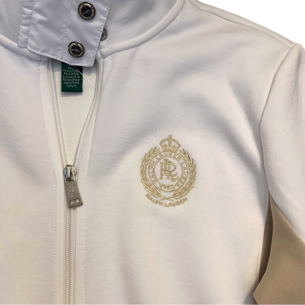 Active Ralph Lauren White Tan Sport Zip Jacket Small Petite Cotton Preppy Tennis - Picture 3 of 10